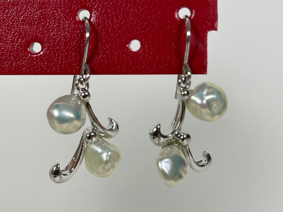 Sterling Silver Pearl 18' Necklace With Matching Earrings 27.9g [Photo 7]