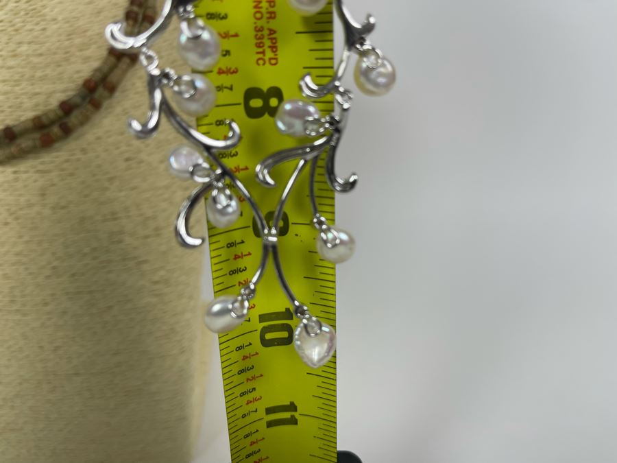 Sterling Silver Pearl 18' Necklace With Matching Earrings 27.9g [Photo 9]