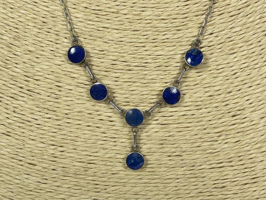 Sterling Silver Lapis Lazuli 18' Necklace With Matching 7' Bracelet And Earrings 12g [Photo 4]