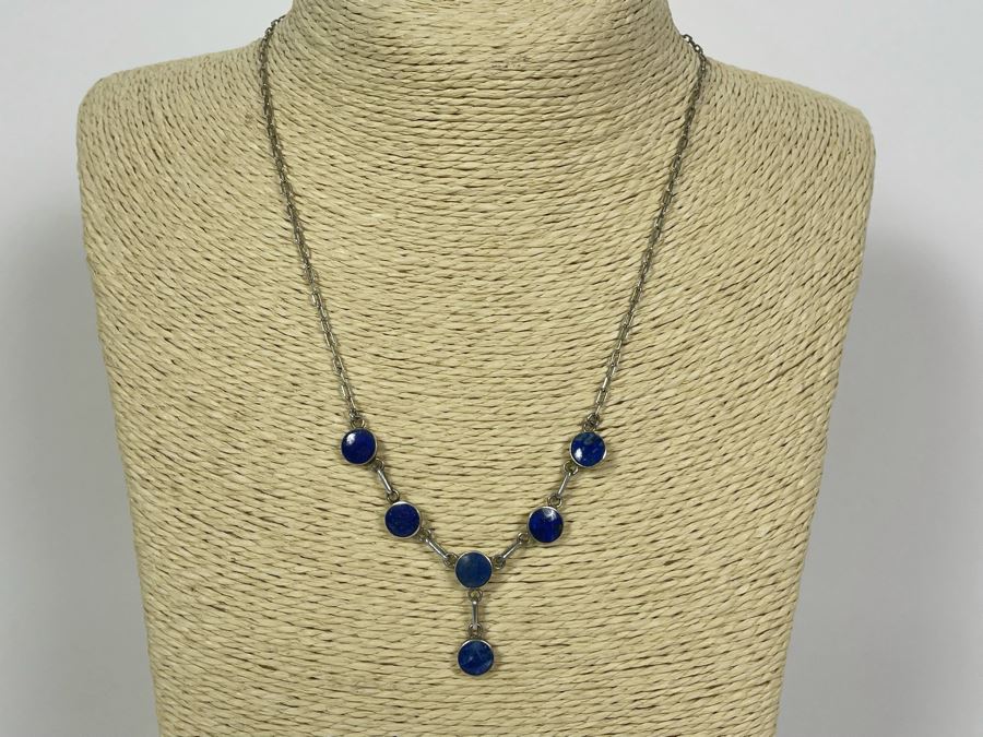 Sterling Silver Lapis Lazuli 18' Necklace With Matching 7' Bracelet And Earrings 12g [Photo 2]