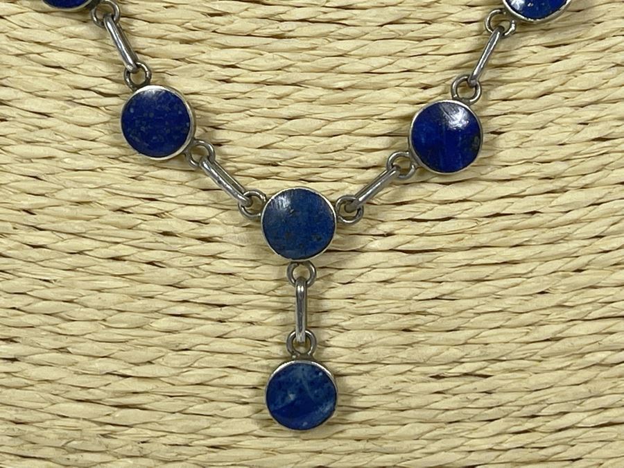 Sterling Silver Lapis Lazuli 18' Necklace With Matching 7' Bracelet And Earrings 12g [Photo 5]