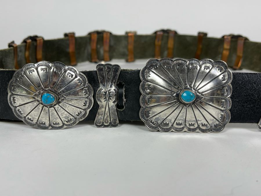 Native American Sterling Silver Turquoise Concho Belt 32'-34' 226.8g [Photo 3]