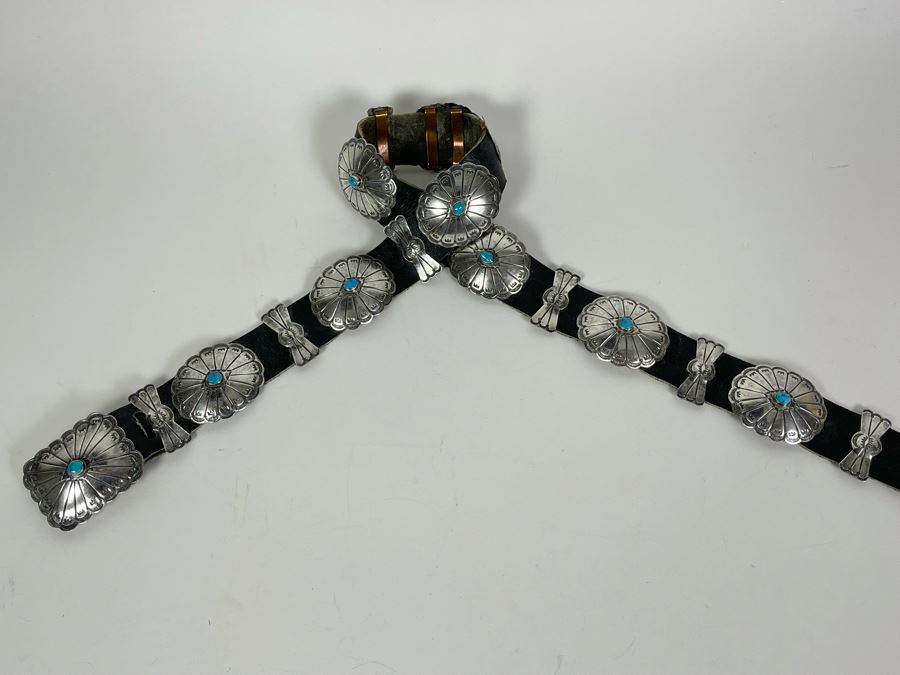 Native American Sterling Silver Turquoise Concho Belt 32'-34' 226.8g [Photo 7]