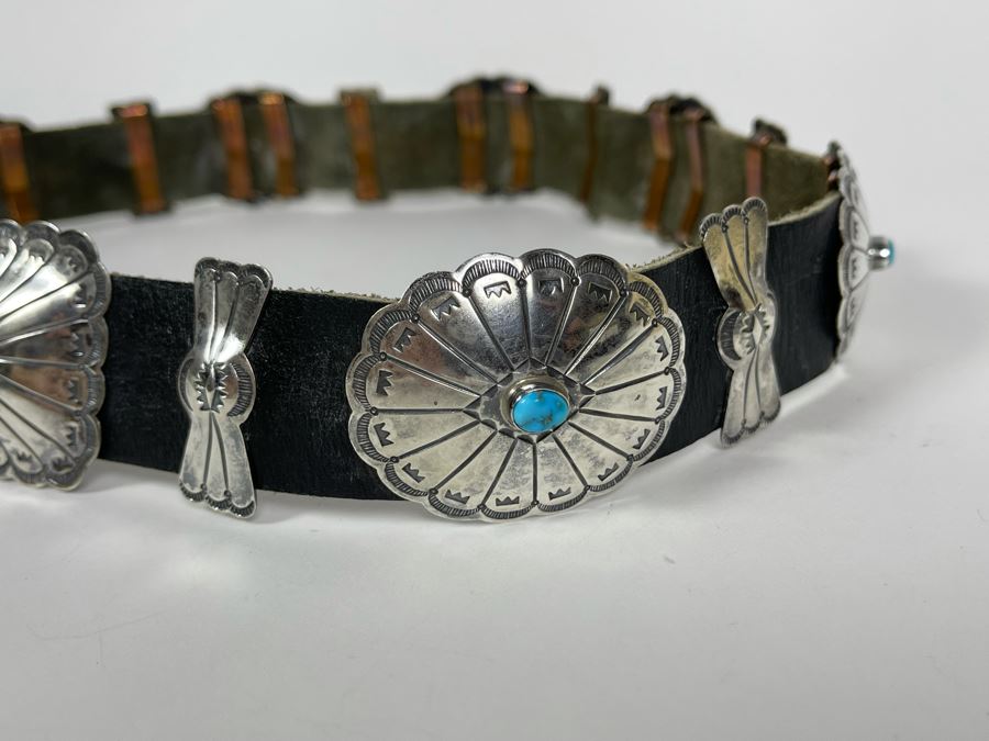 Native American Sterling Silver Turquoise Concho Belt 32'-34' 226.8g [Photo 4]