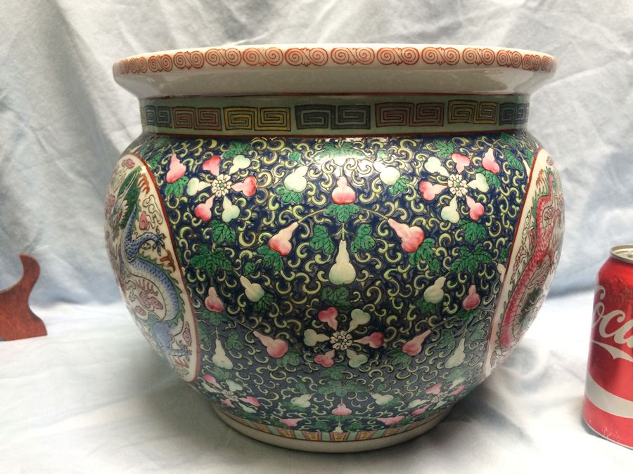 Vintage Chinese Fish Bowl Or Jardiniere