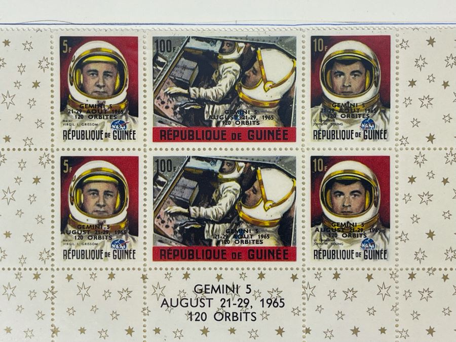 Mint Mid-Century Space Age Gemini 5 Stamps From Guinee [Photo 3]