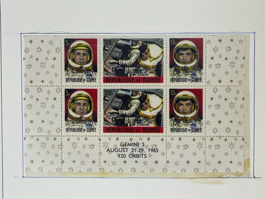 Mint Mid-Century Space Age Gemini 5 Stamps From Guinee