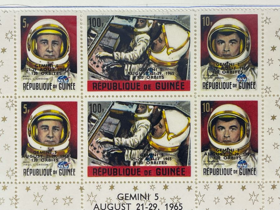 Mint Mid-Century Space Age Gemini 5 Stamps From Guinee [Photo 4]
