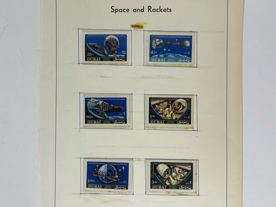 Mint Mid-Century Space Age Imperforate Stamps From Dubai Rendezvous In Space 1965