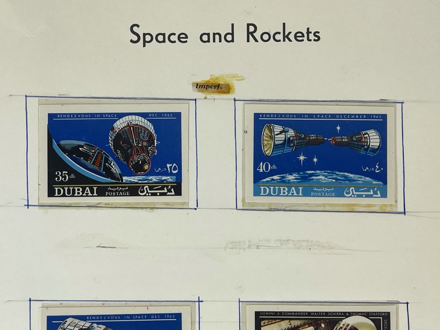 Mint Mid-Century Space Age Imperforate Stamps From Dubai Rendezvous In Space 1965 [Photo 3]
