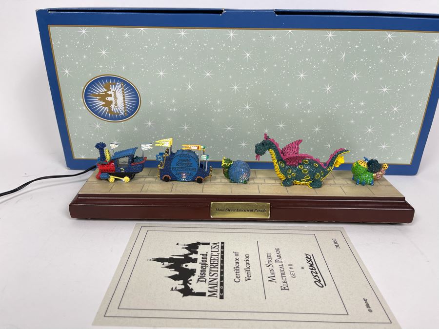HAND SIGNED Robert Olszewski Disneyland Main Street, USA Collection: Main Street Electrical Parade (Set #1) By Robert Olszewski Disney Theme Park Attraction Miniature Model With Box And COA 12W X 2.75D X 3H DL0601 (Double Signed) [Photo 2]