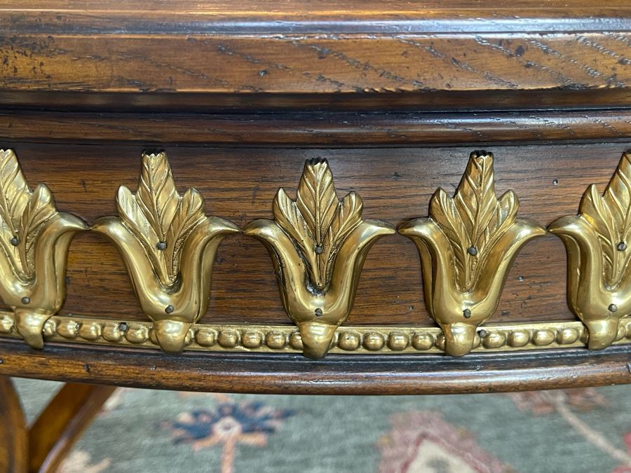 Stunning 4.5' Round Coffee Table With Gilt Brass Ormolu Mounts Glass Top Considered To Be Maitland-Smith 24.5'H [Photo 20]