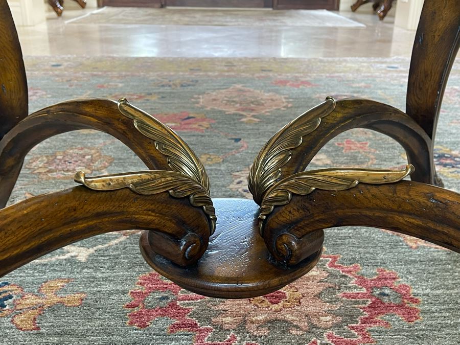 Stunning 4.5' Round Coffee Table With Gilt Brass Ormolu Mounts Glass Top Considered To Be Maitland-Smith 24.5'H [Photo 11]
