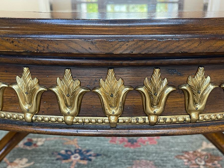 Stunning 4.5' Round Coffee Table With Gilt Brass Ormolu Mounts Glass Top Considered To Be Maitland-Smith 24.5'H [Photo 10]