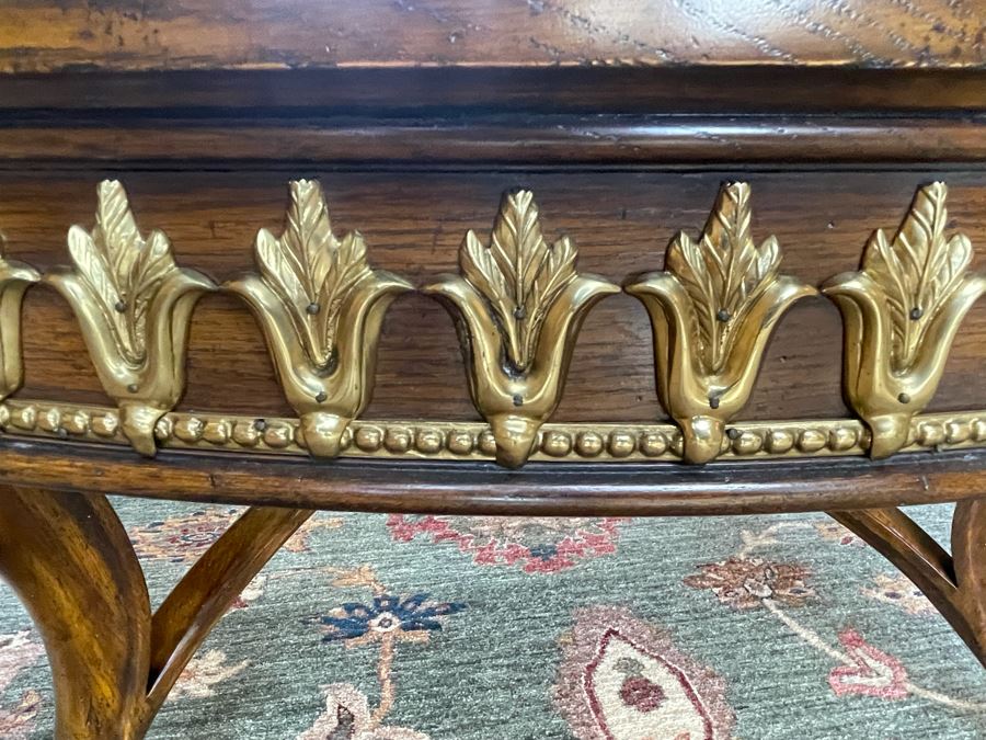 Stunning 4.5' Round Coffee Table With Gilt Brass Ormolu Mounts Glass Top Considered To Be Maitland-Smith 24.5'H [Photo 19]