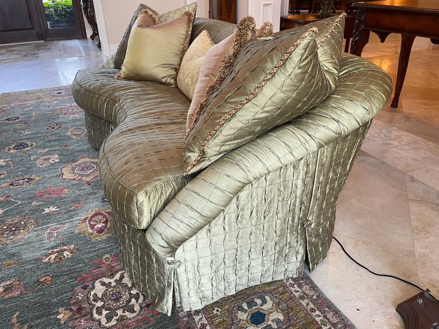 The Henredon Upholstery Collection Curved Sofa With Throw Pillows 8'W X ...