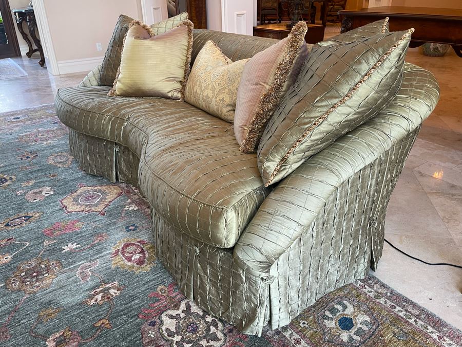 The Henredon Upholstery Collection Curved Sofa With Throw Pillows 8'W X 46'D X 34'H [Photo 4]