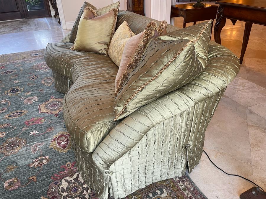 The Henredon Upholstery Collection Curved Sofa With Throw Pillows 8'W X 46'D X 34'H [Photo 7]