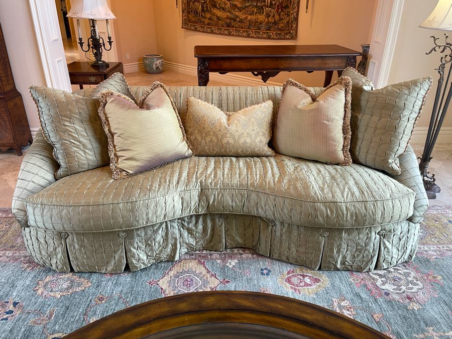 The Henredon Upholstery Collection Curved Sofa With Throw Pillows 8'W X 46'D X 34'H [Photo 3]
