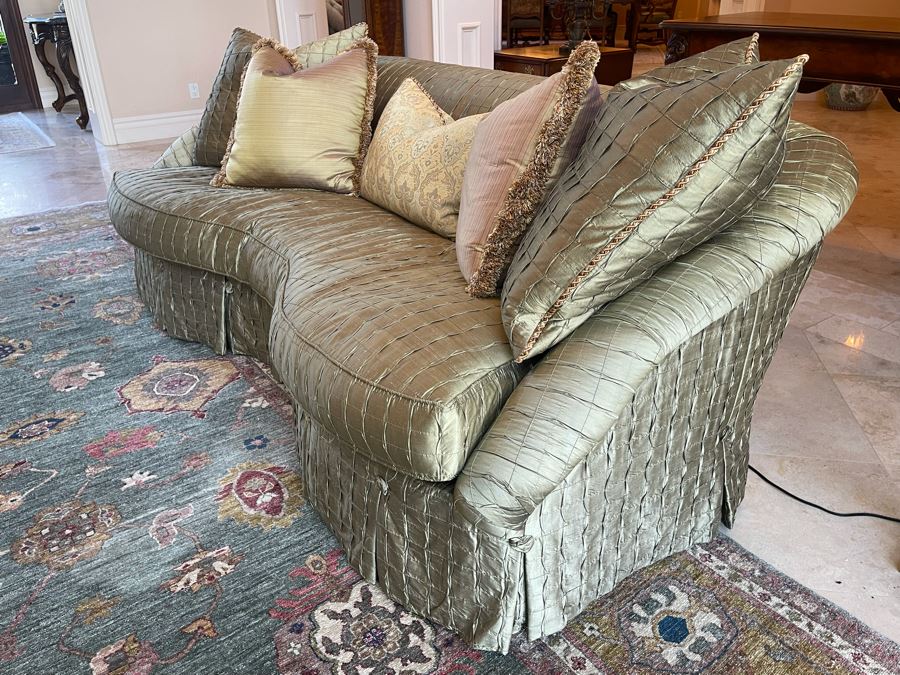 The Henredon Upholstery Collection Curved Sofa With Throw Pillows 8'W X 46'D X 34'H [Photo 5]
