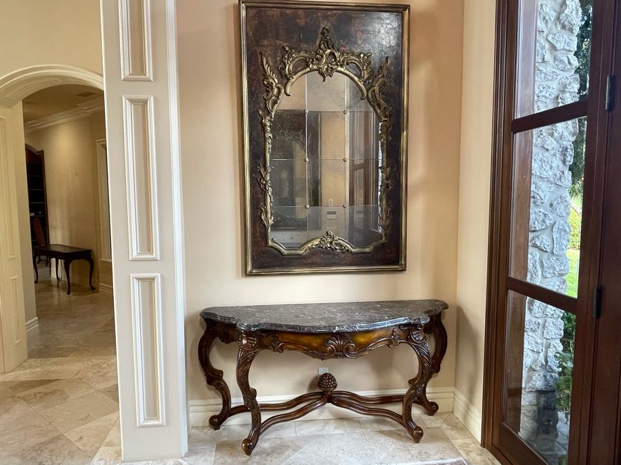 Large Exquisite Wooden Wall Mirror With Antiqued Glass 45'W X 70.5'H (1 Of 2)