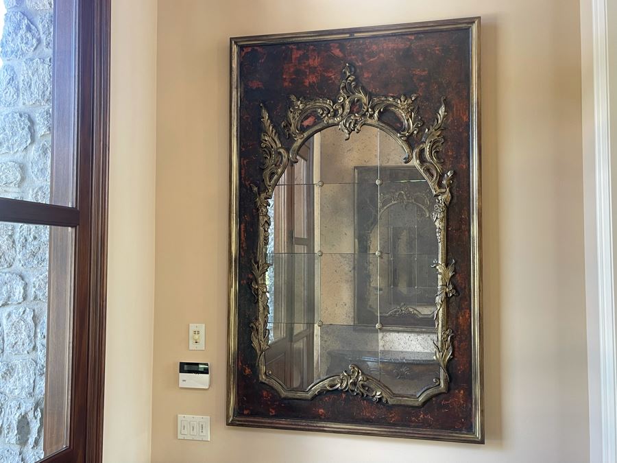 Large Exquisite Wooden Wall Mirror With Antiqued Glass 45'W X 70.5'H (2 Of 2)