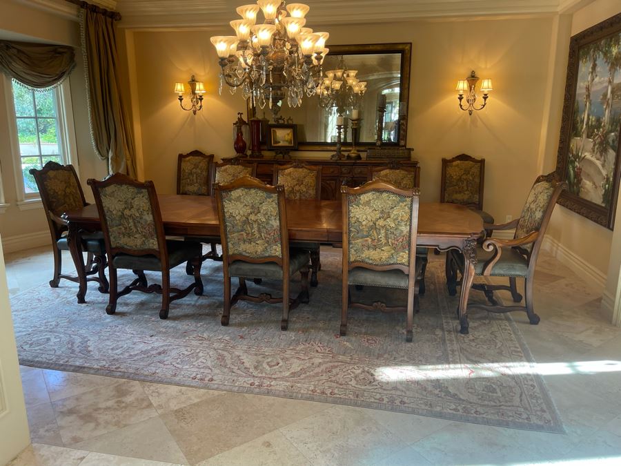 Stunning Henredon Furniture Formal Wooden Parquetry Dining Table With Ten Henredon Formal Dining Chairs 90'L (W/O Leaves) X 52'W - Comes With Two 22' Leaves - Total Length With Leaves 11' 2' [Photo 15]