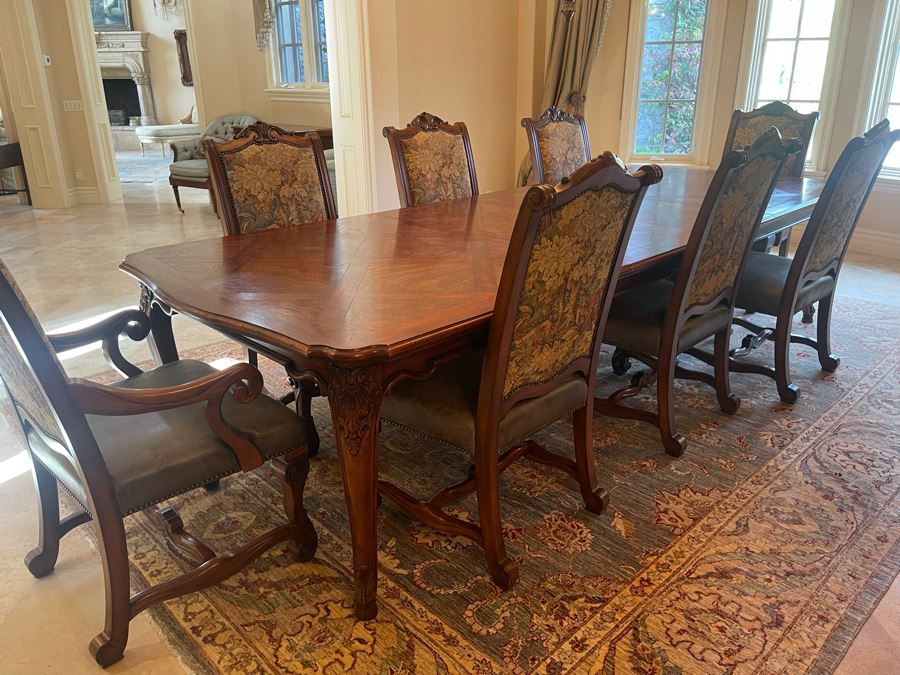 Stunning Henredon Furniture Formal Wooden Parquetry Dining Table With Ten Henredon Formal Dining Chairs 90'L (W/O Leaves) X 52'W - Comes With Two 22' Leaves - Total Length With Leaves 11' 2' [Photo 14]