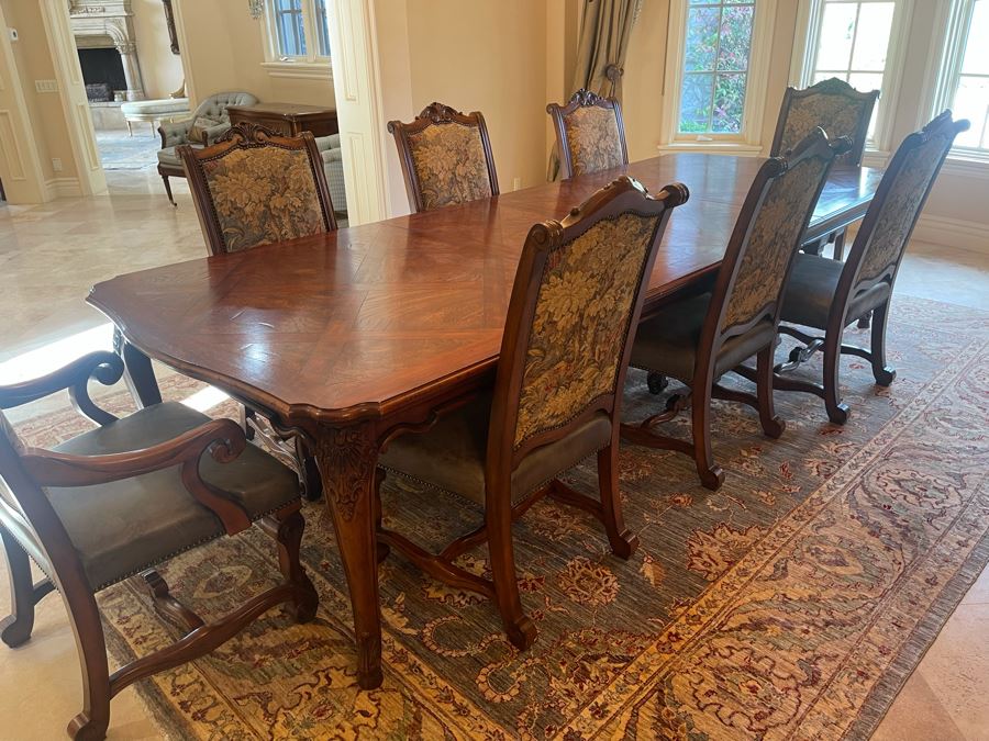 Stunning Henredon Furniture Formal Wooden Parquetry Dining Table With Ten Henredon Formal Dining Chairs 90'L (W/O Leaves) X 52'W - Comes With Two 22' Leaves - Total Length With Leaves 11' 2' [Photo 13]