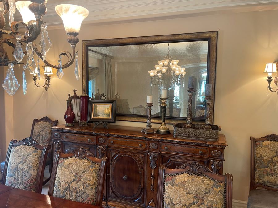 Very Large Wooden Antiqued Glass Wall Mirror (Measurements Will Be Posted Later) [Photo 3]