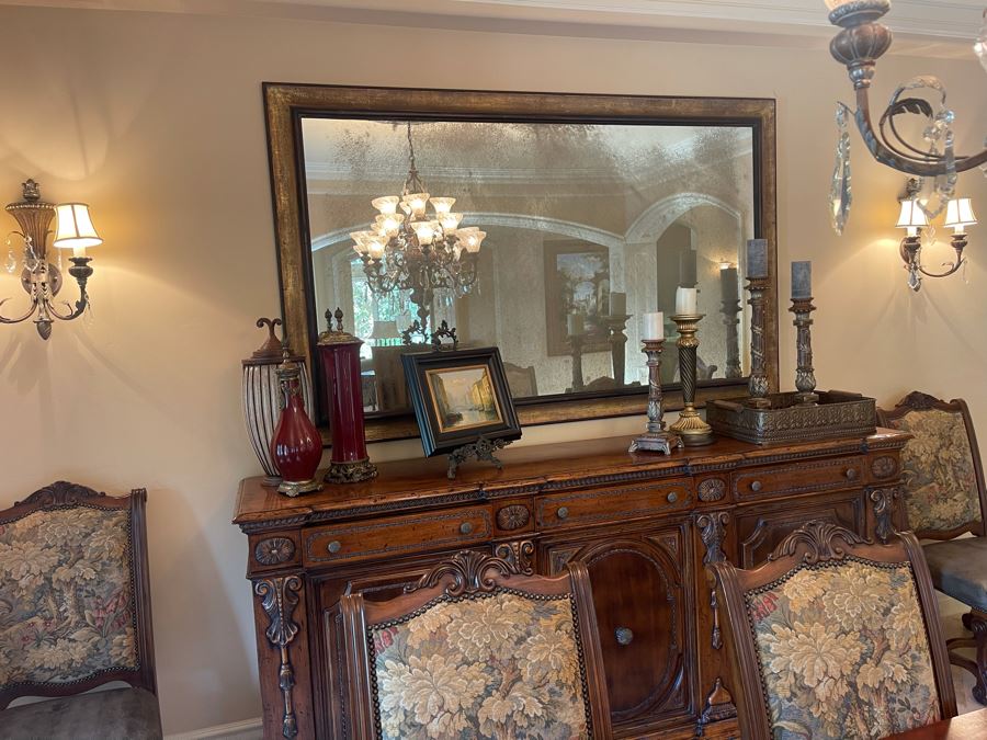 Very Large Wooden Antiqued Glass Wall Mirror (Measurements Will Be Posted Later) [Photo 7]