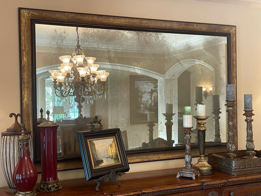 Very Large Wooden Antiqued Glass Wall Mirror (Measurements Will Be Posted Later) [Photo 6]