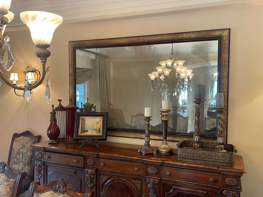 Very Large Wooden Antiqued Glass Wall Mirror (Measurements Will Be Posted Later) [Photo 4]
