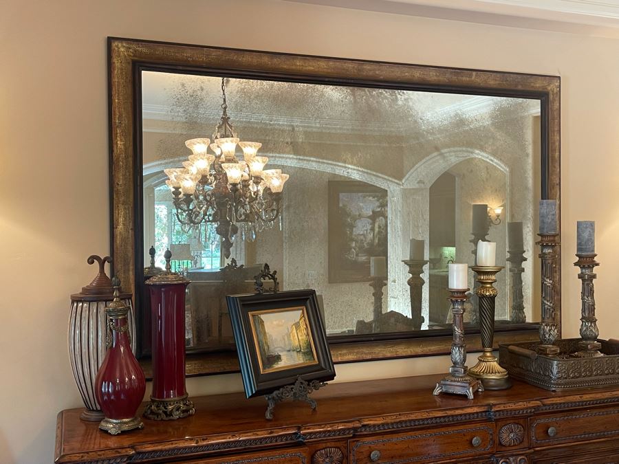 Very Large Wooden Antiqued Glass Wall Mirror (Measurements Will Be Posted Later) [Photo 5]