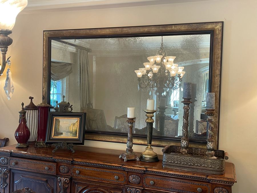Very Large Wooden Antiqued Glass Wall Mirror (Measurements Will Be Posted Later) [Photo 2]