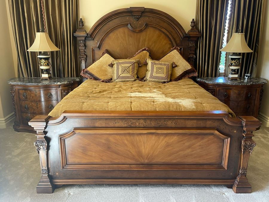 Stunning Henredon Cal King Wooden Bed With Sealy Posturepedic Valance Mattress, Boxspring And Bedding [Photo 19]