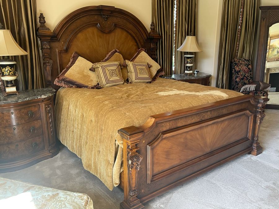 Stunning Henredon Cal King Wooden Bed With Sealy Posturepedic Valance Mattress, Boxspring And Bedding [Photo 23]