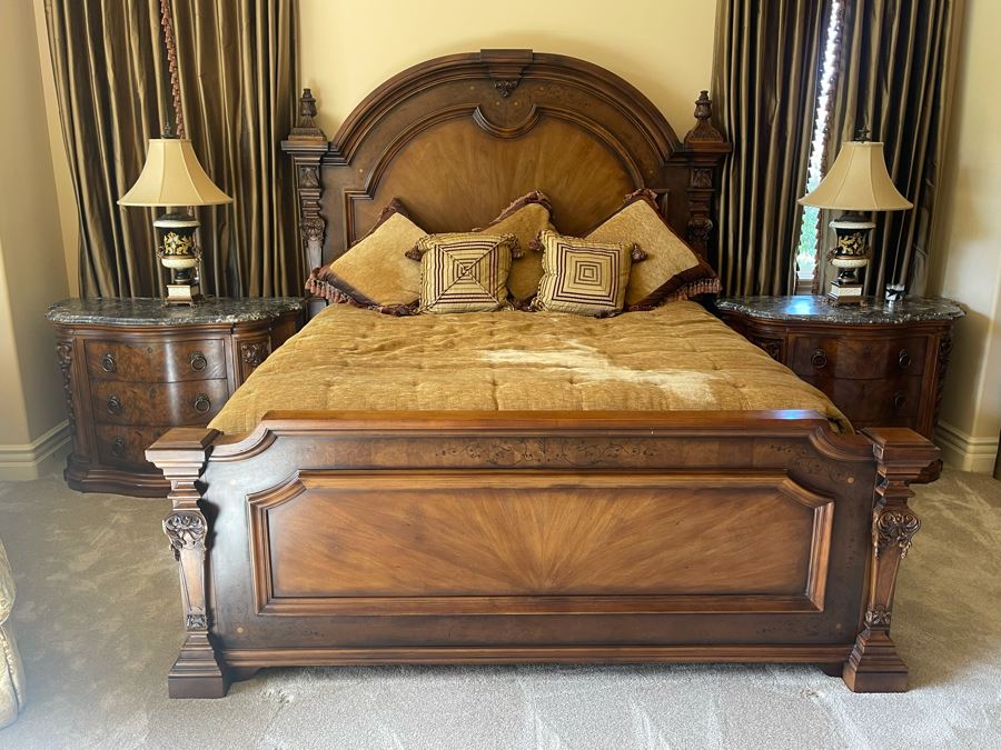 Stunning Henredon Cal King Wooden Bed With Sealy Posturepedic Valance Mattress, Boxspring And Bedding [Photo 18]