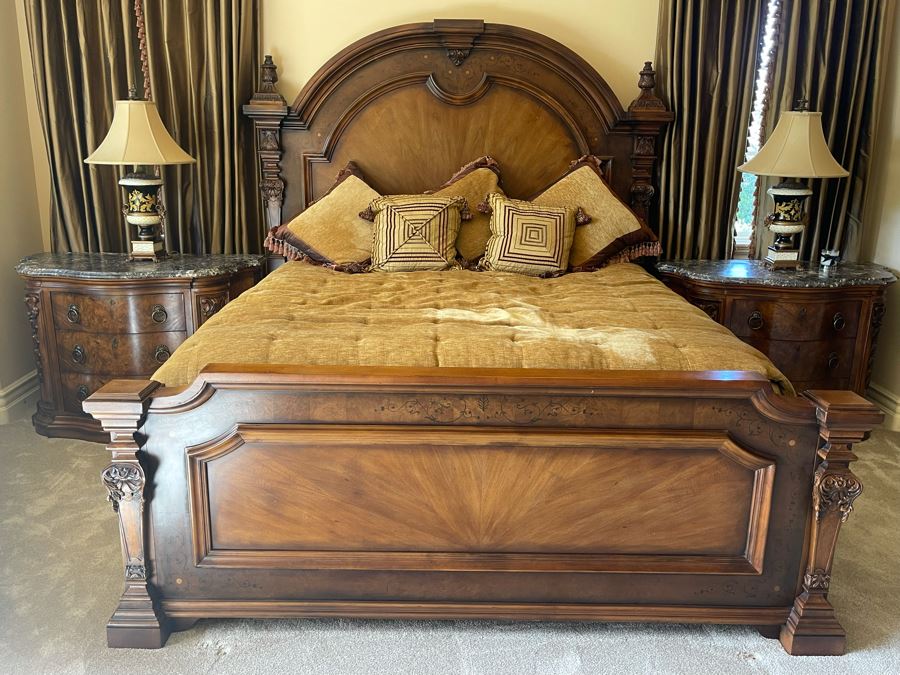 Stunning Henredon Cal King Wooden Bed With Sealy Posturepedic Valance Mattress, Boxspring And Bedding [Photo 6]