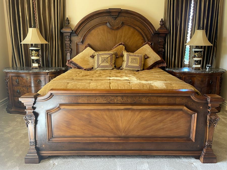 Stunning Henredon Cal King Wooden Bed With Sealy Posturepedic Valance Mattress, Boxspring And Bedding [Photo 4]