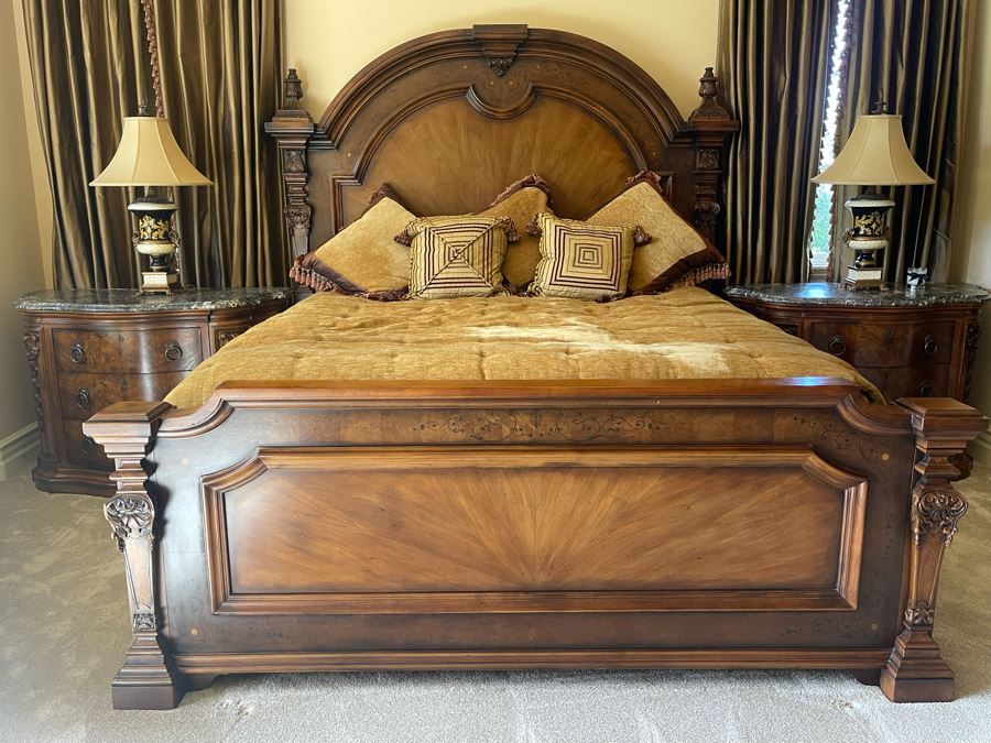 Stunning Henredon Cal King Wooden Bed With Sealy Posturepedic Valance Mattress, Boxspring And Bedding [Photo 21]