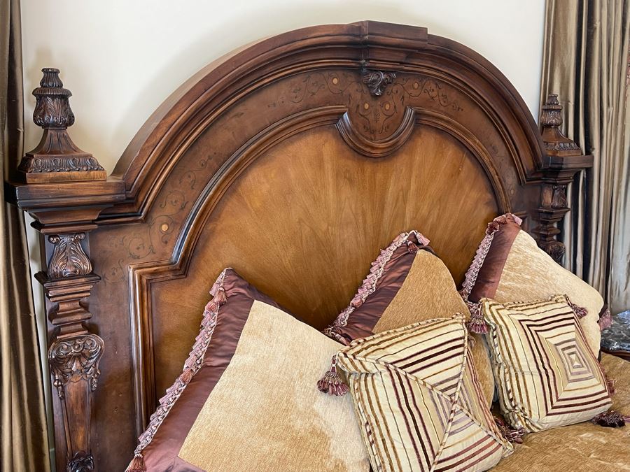 Stunning Henredon Cal King Wooden Bed With Sealy Posturepedic Valance Mattress, Boxspring And Bedding [Photo 12]