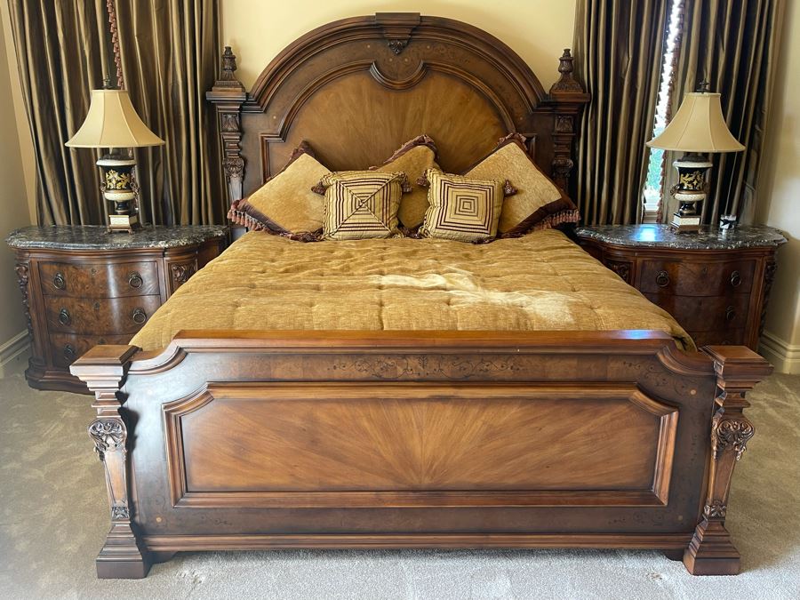 Stunning Henredon Cal King Wooden Bed With Sealy Posturepedic Valance Mattress, Boxspring And Bedding [Photo 1]