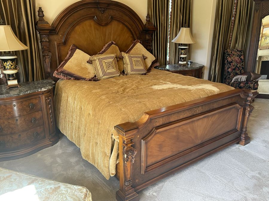 Stunning Henredon Cal King Wooden Bed With Sealy Posturepedic Valance Mattress, Boxspring And Bedding [Photo 24]
