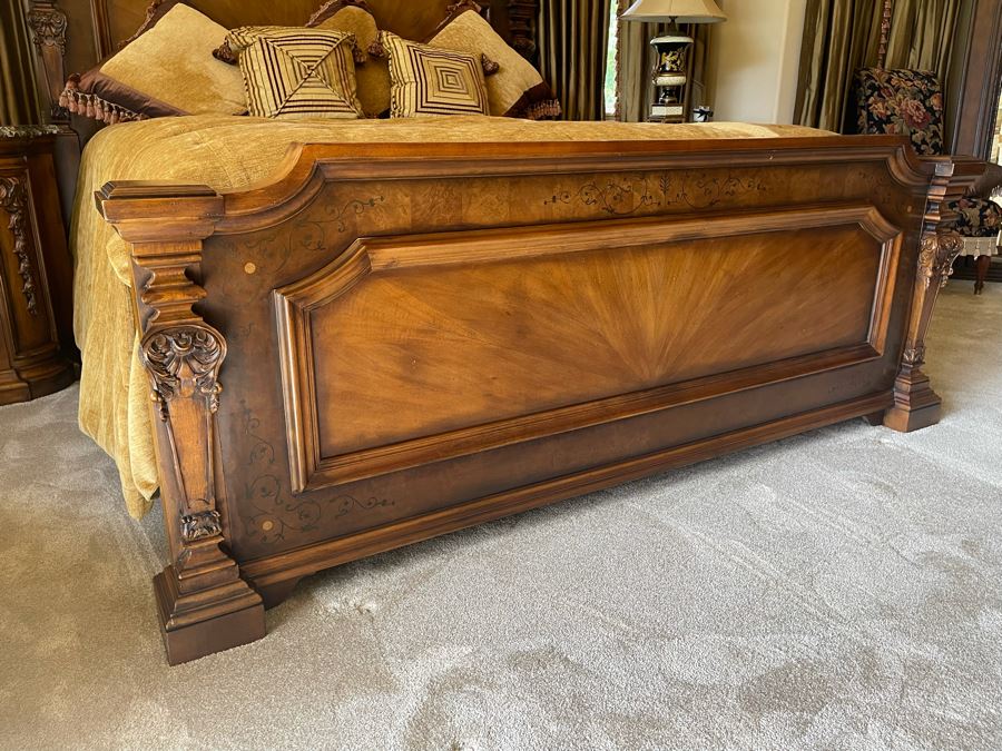 Stunning Henredon Cal King Wooden Bed With Sealy Posturepedic Valance Mattress, Boxspring And Bedding [Photo 9]