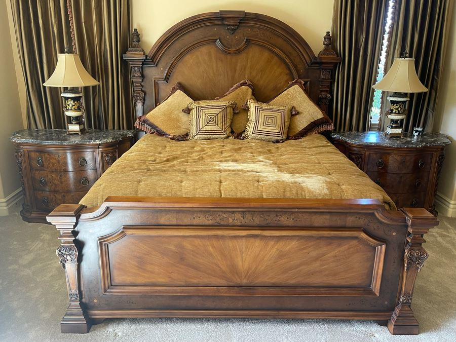 Stunning Henredon Cal King Wooden Bed With Sealy Posturepedic Valance Mattress, Boxspring And Bedding [Photo 20]