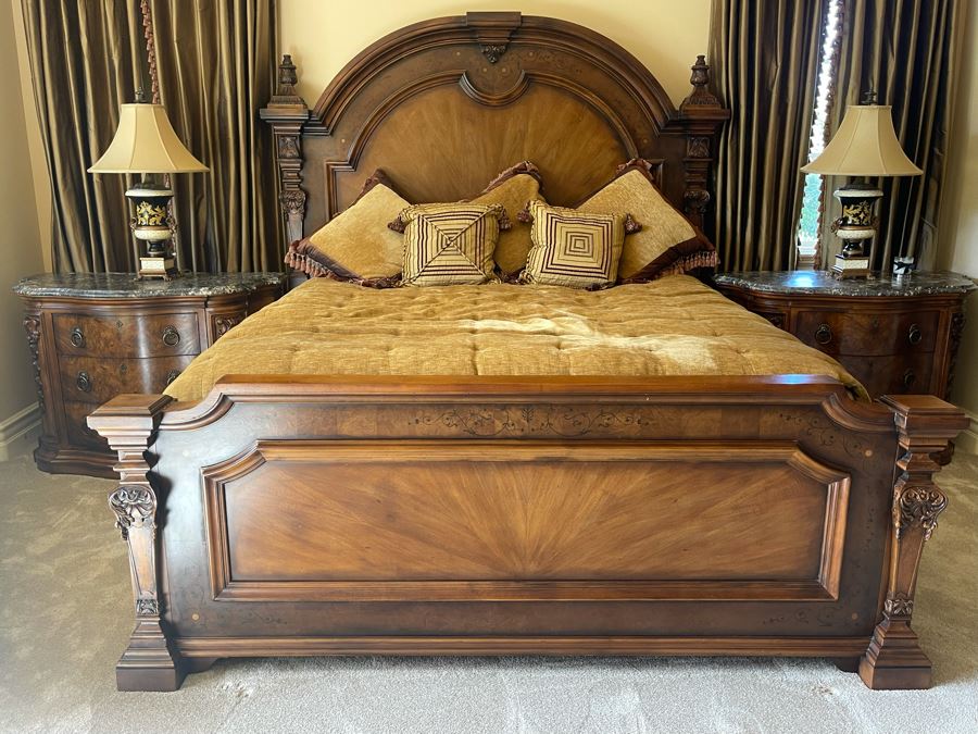 Stunning Henredon Cal King Wooden Bed With Sealy Posturepedic Valance Mattress, Boxspring And Bedding [Photo 5]