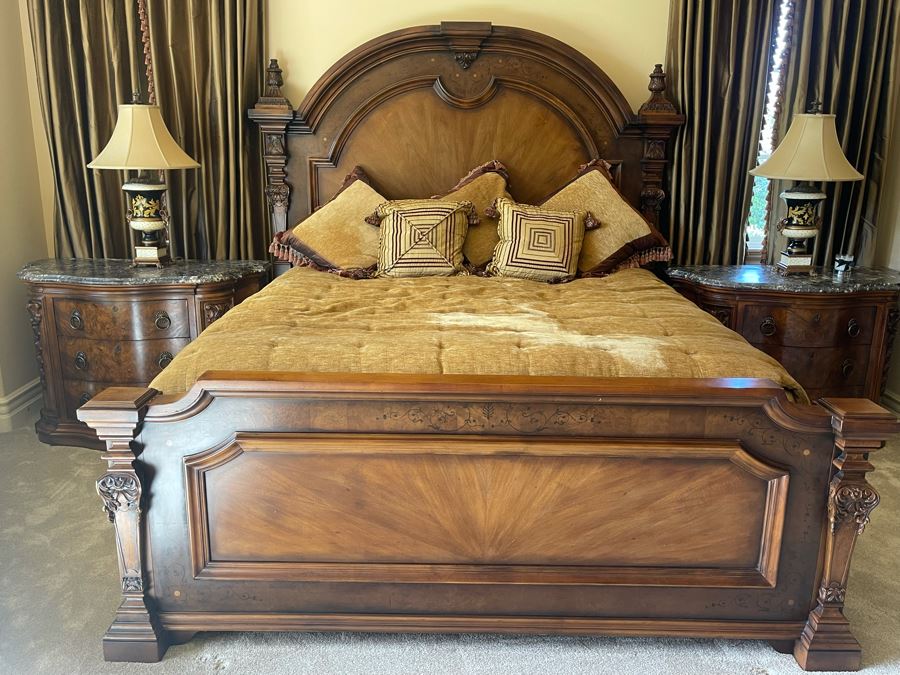 Stunning Henredon Cal King Wooden Bed With Sealy Posturepedic Valance Mattress, Boxspring And Bedding [Photo 22]