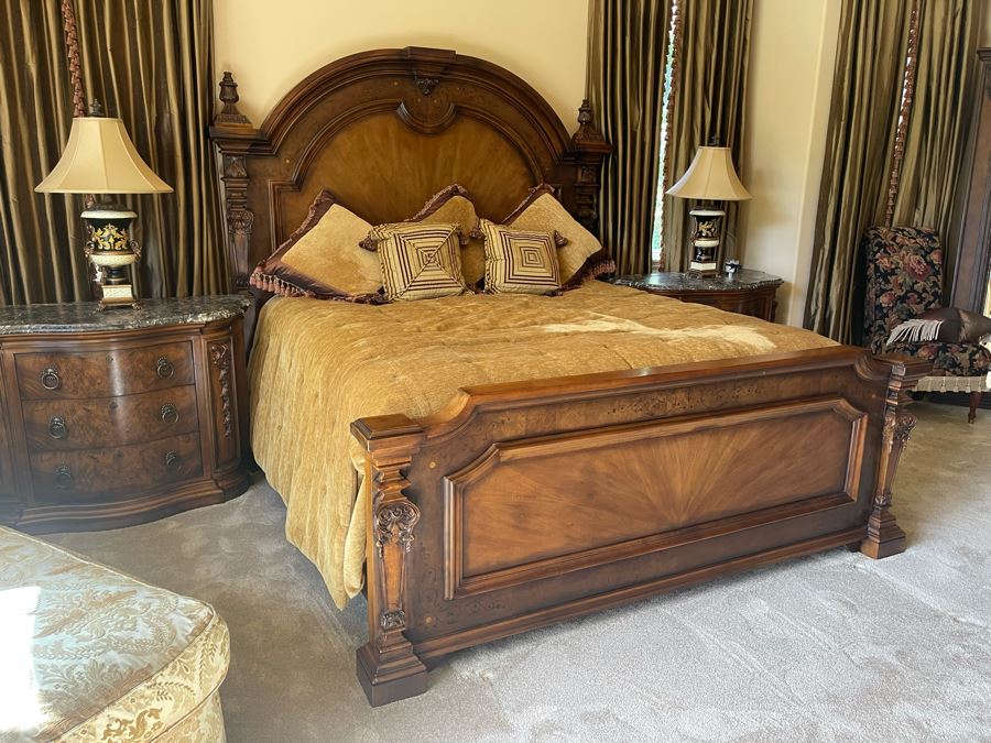 Stunning Henredon Cal King Wooden Bed With Sealy Posturepedic Valance Mattress, Boxspring And Bedding [Photo 8]