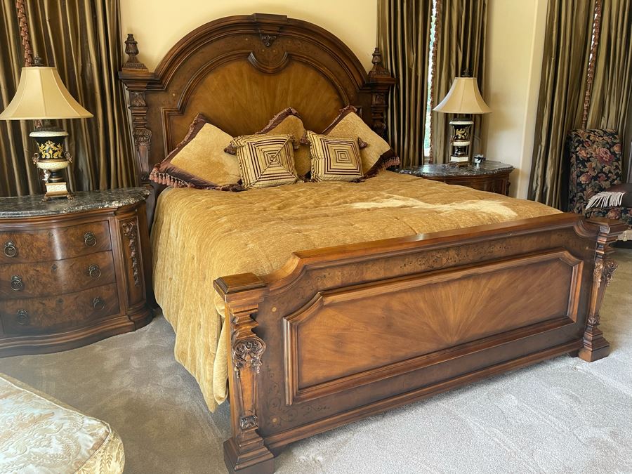 Stunning Henredon Cal King Wooden Bed With Sealy Posturepedic Valance Mattress, Boxspring And Bedding [Photo 7]